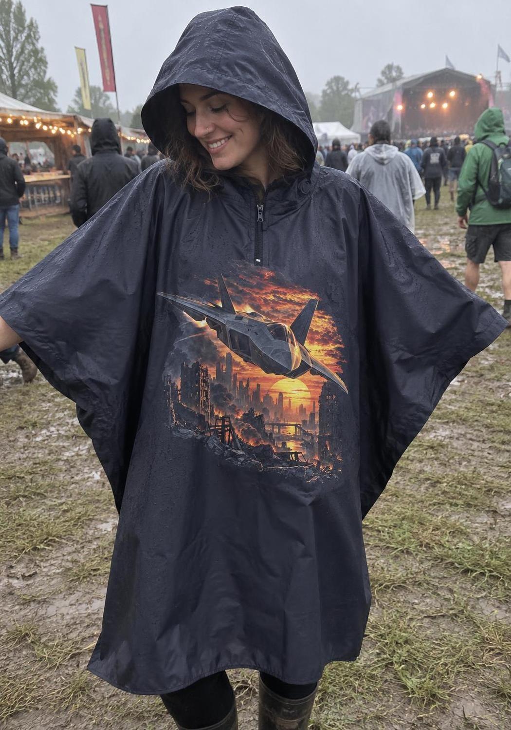 Avengers: Doomsday – Stíhačka nad ruinami – poncho do deště s potiskem (Yoko HVS 470 Promo Poncho)